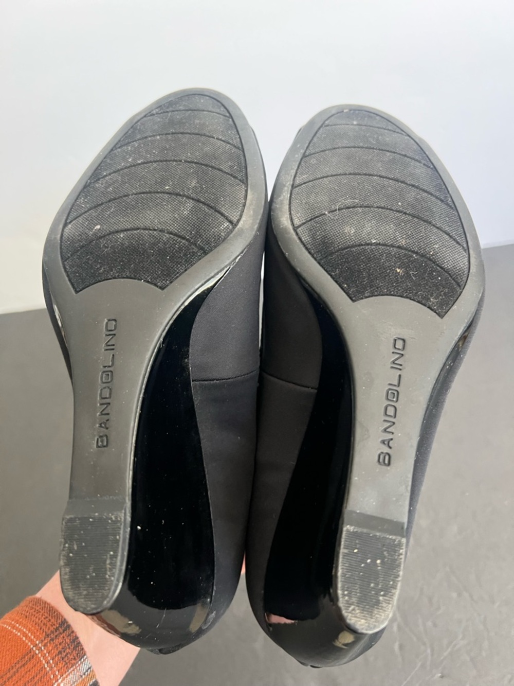 Bandolino Black Satin Peep Toe Wedges, 7.5 - Picture 6 of 7